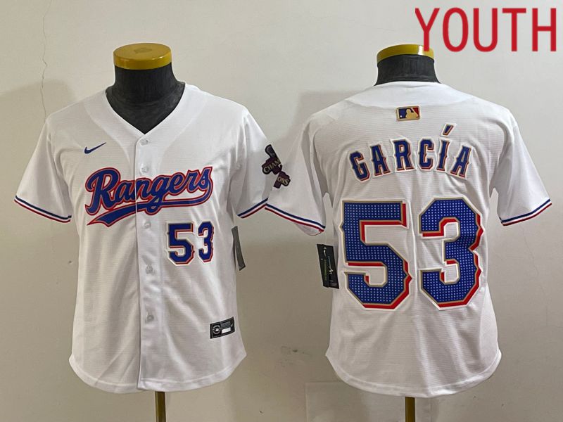 Youth Texas Rangers #53 Garcia White Champion Game Nike 2024 MLB Jersey style 4